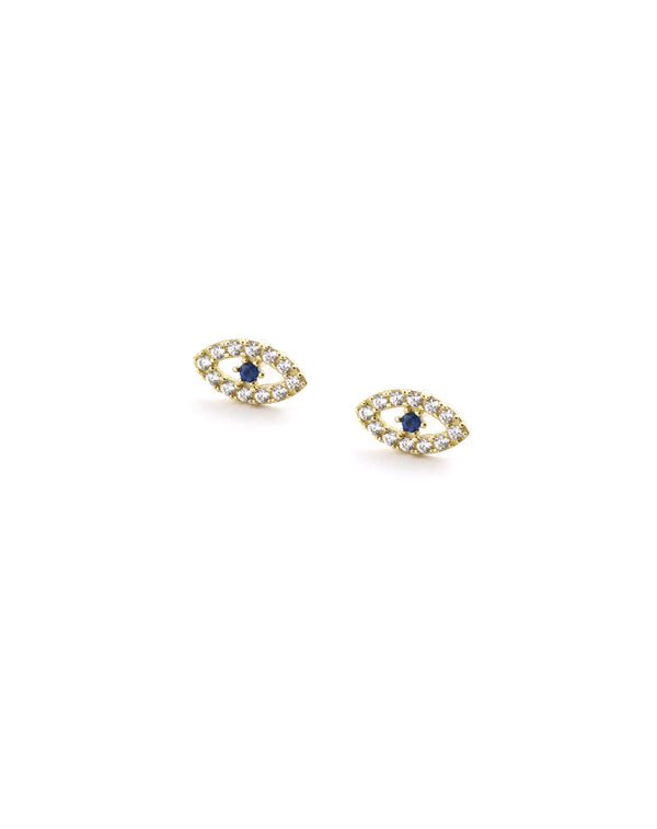14K Gold Mini Crystal Cut Out Evil Eye Studs