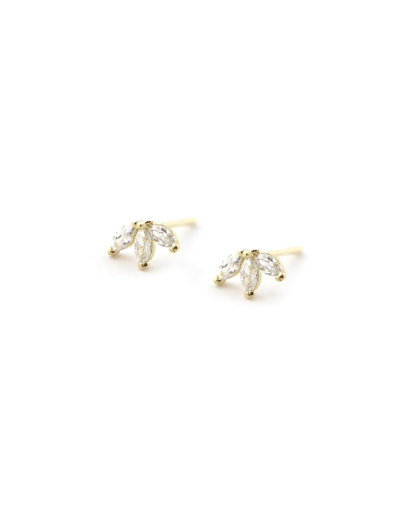 14K Gold Crystal Lotus Petal Studs