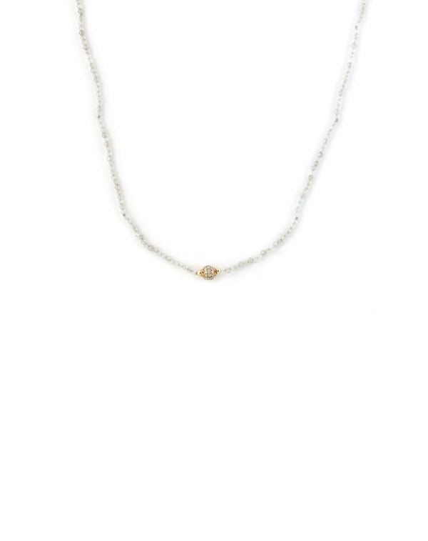 14K Gold Diamond Ball Silver Zircon Necklace