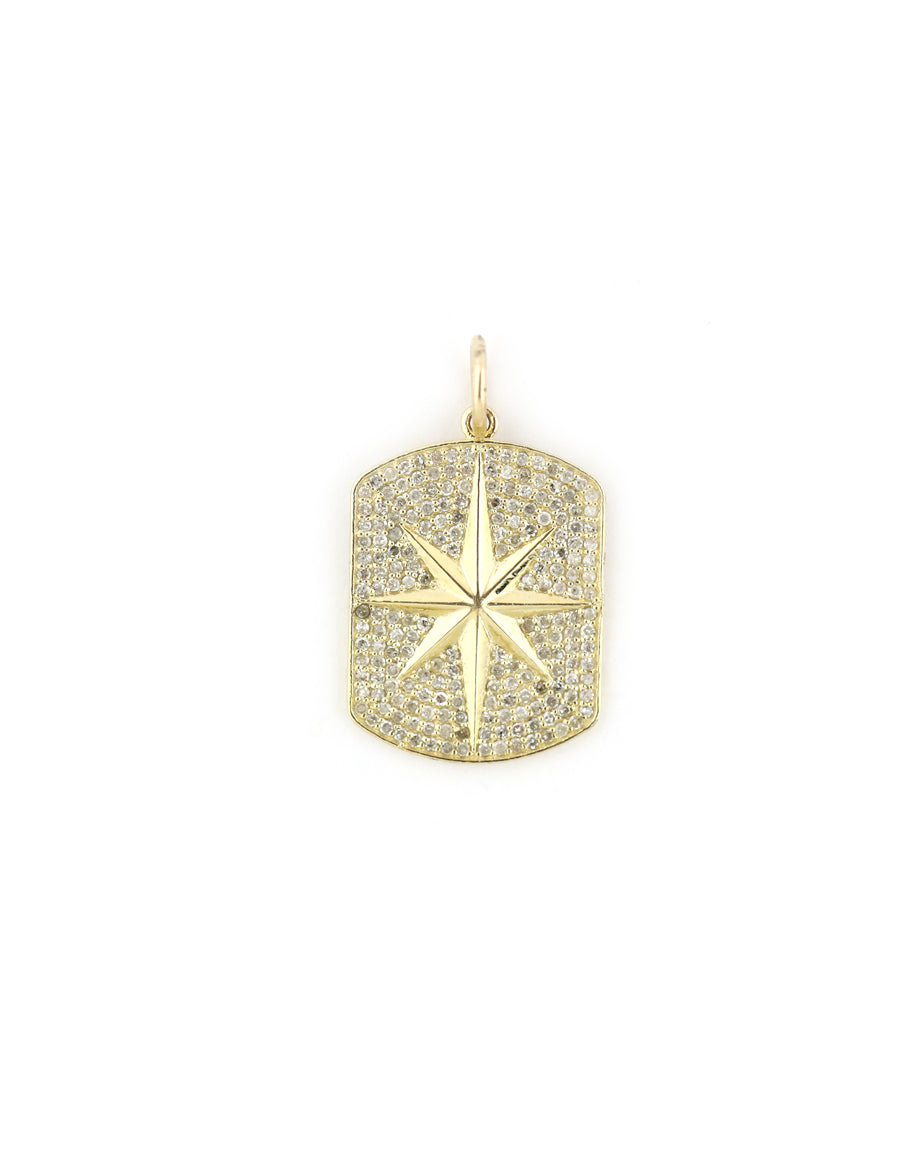 14K Gold Pave Diamond Compass Dog Tag Pendant