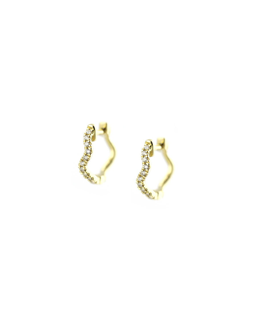 14K Gold Wavy Diamond Huggie Hoops