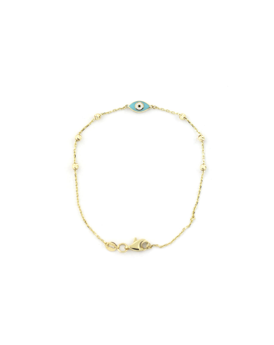 14K Gold Evil Eye Dot Station Chain Bracelet