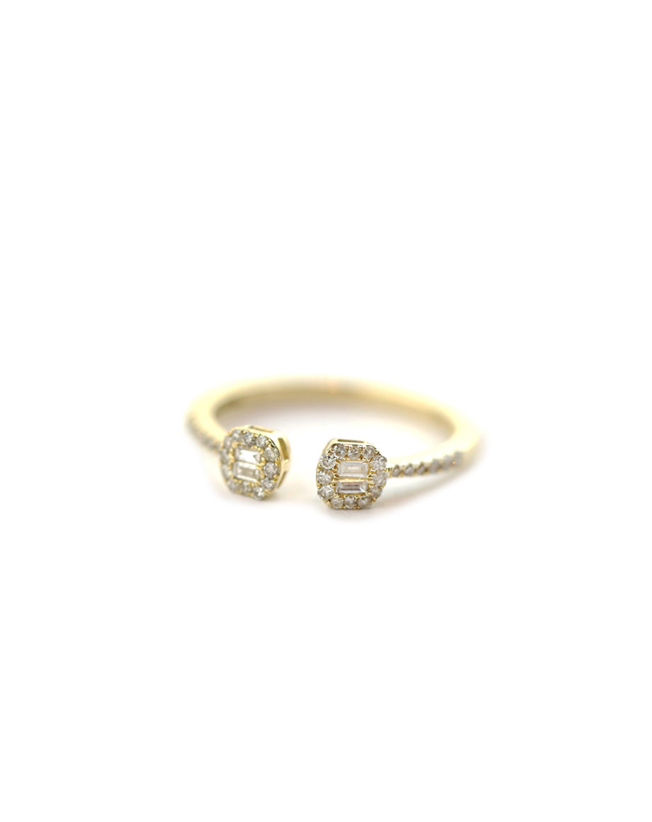 14K Gold .26ct Double Baguette Diamond Open Ring