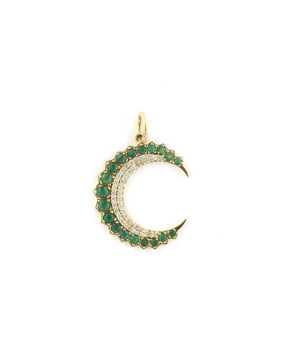 14K Gold Graduated Emerald Crescent Moon Pendant