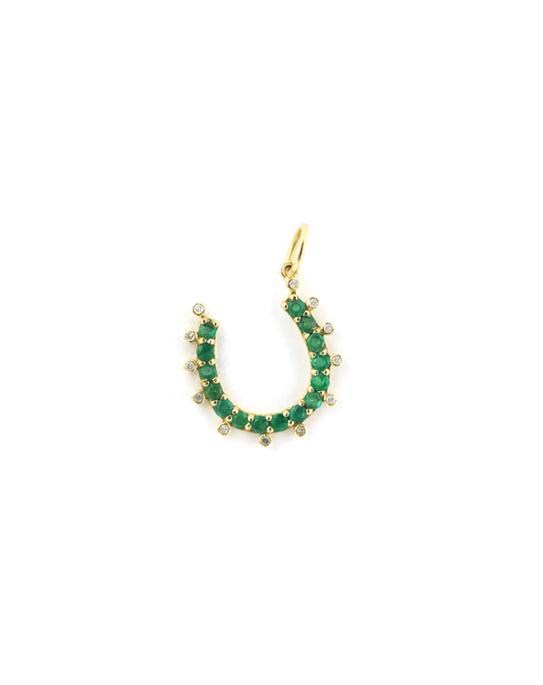14K Gold Emerald Diamond Horseshoe Charm