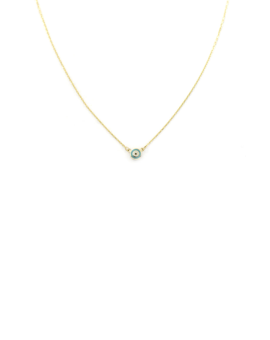 14K Gold Evil Eye Simple Cable Chain Necklace