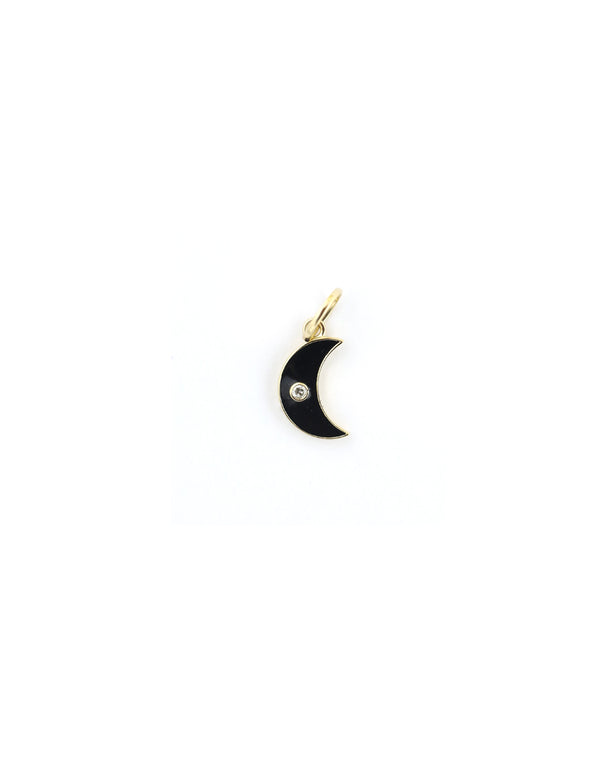 14k Gold Black Enamel Moon Charm