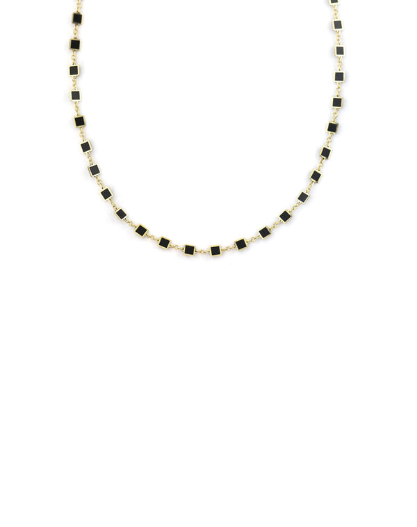 14K Gold Mini Square Black Onyx Inlay Disco Chain