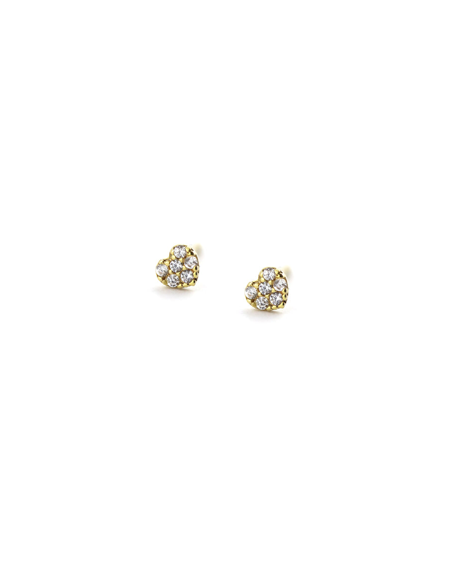 14K Tiny Pave Crystal Heart Studs