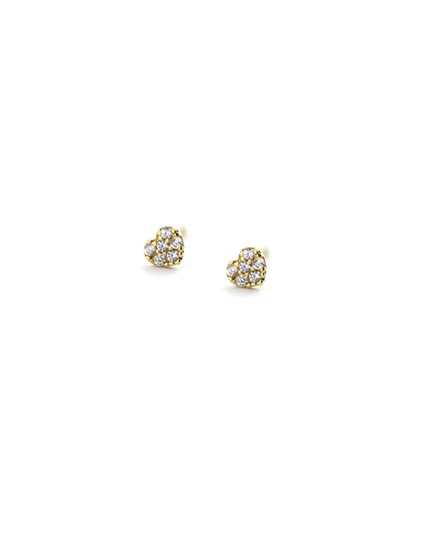 14K Tiny Pave Crystal Heart Studs