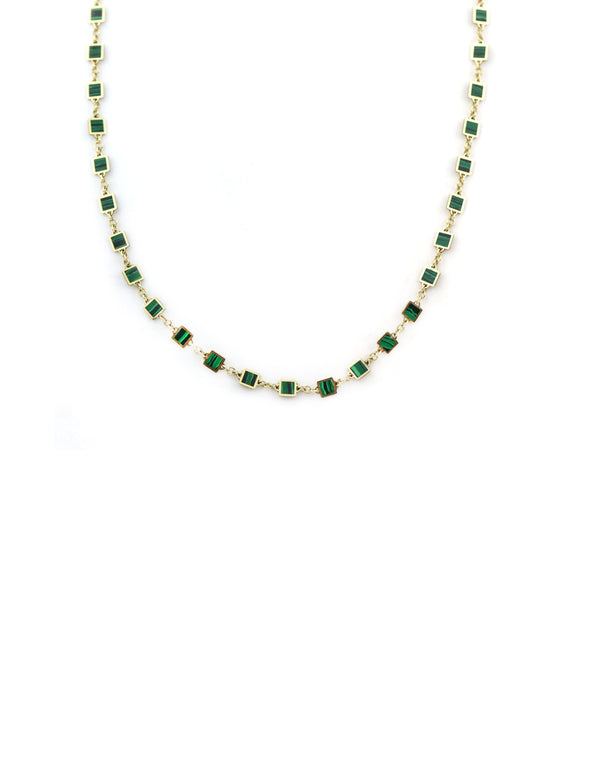 14K Gold Mini Square Malachite Inlay Disco Chain