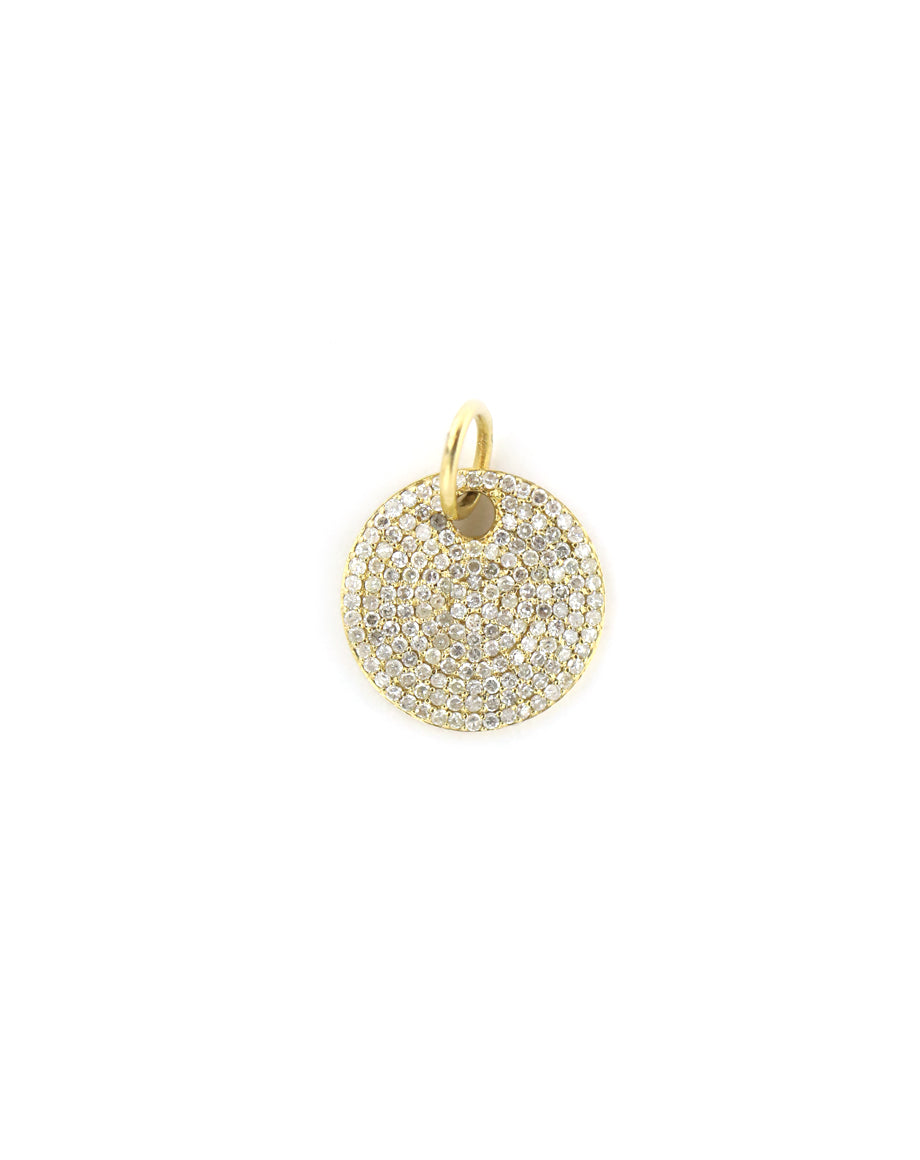 14K Gold Pave Disc Diamond Charm