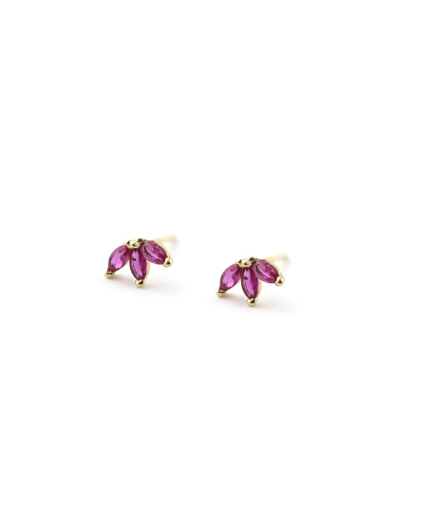 14K Gold Pink Crystal Lotus Petal Studs