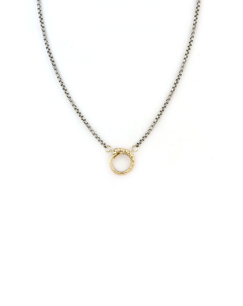 14K Gold Rima Snake Lock: Silver Round Box Chain