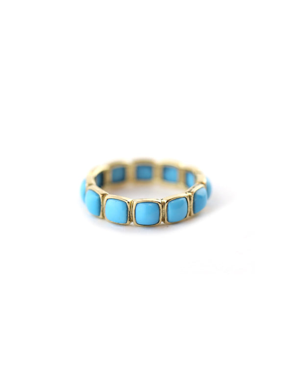 14K Gold Square Turquoise Bezel Eternity Ring