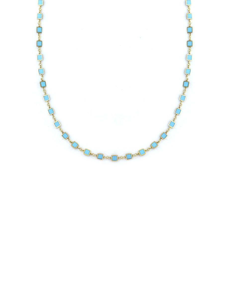 14K Gold Mini Square Turquoise Inlay Disco Chain