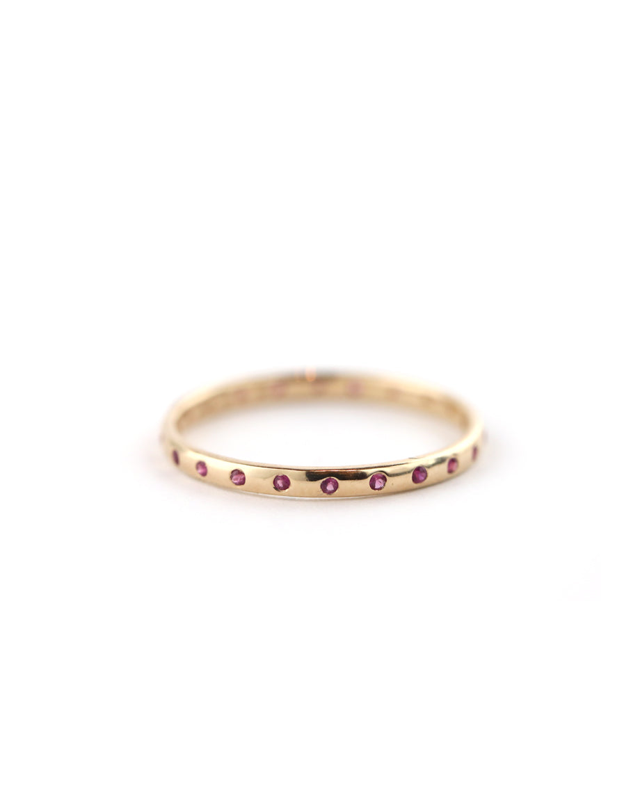 14K Rose Gold Thin Dotted Ruby Band
