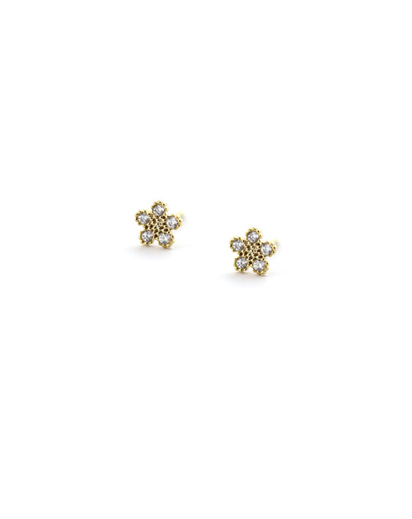 14K Gold Crystal Itty Bitty Flower Studs