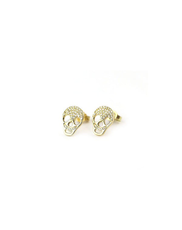 14K Gold Diamond Skull Stud Earrings