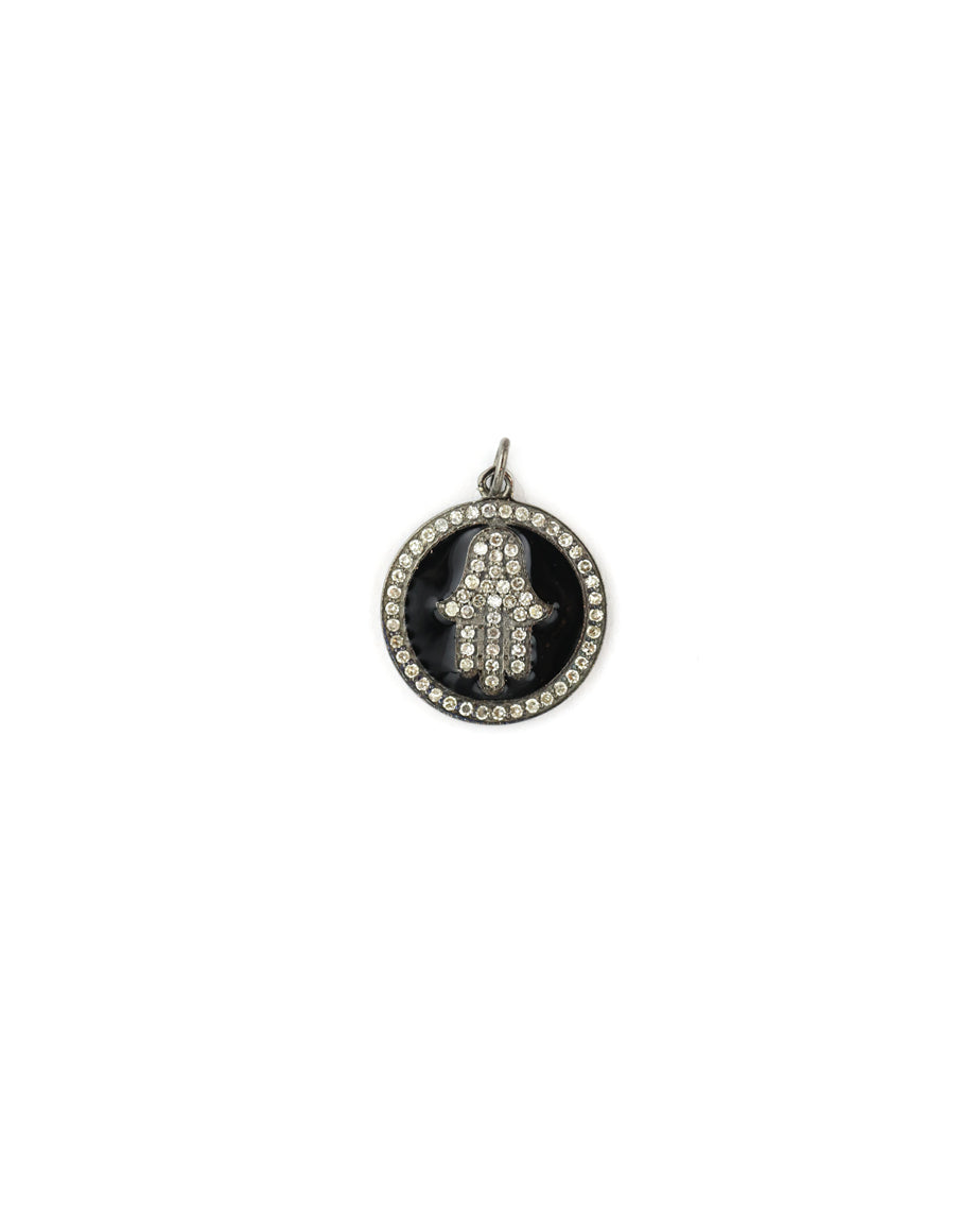 Black Enamel Diamond Hamsa Coin Charm