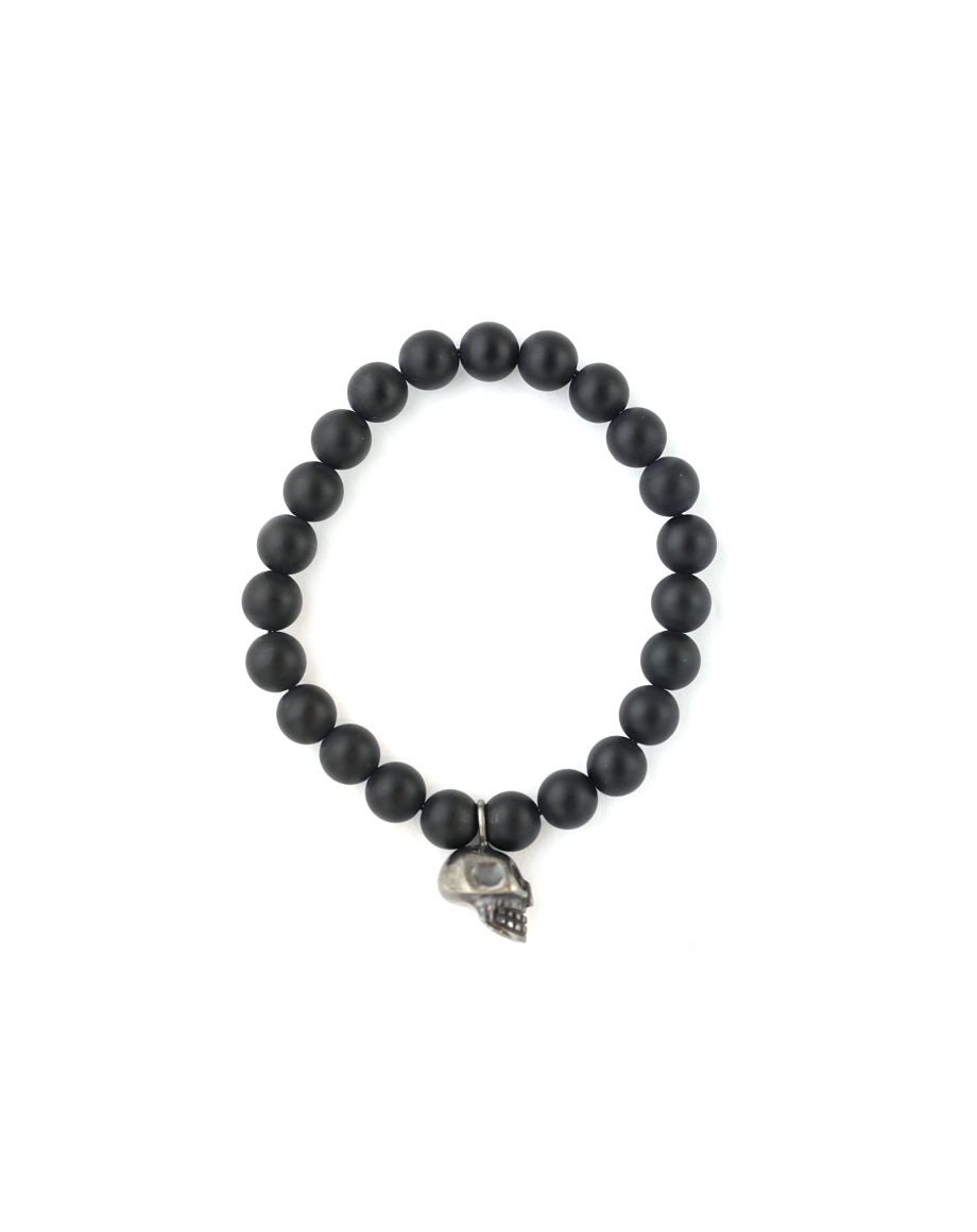 Matte Black Onyx Silver Skull Stretchy