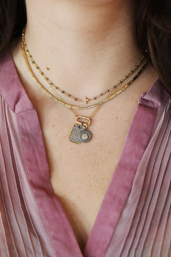 14K Gold Two Toned Small Diamond Dog Tag
