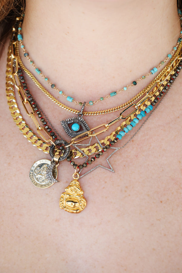 Turquoise Baguette Diamond Evil Eyelash Pendant