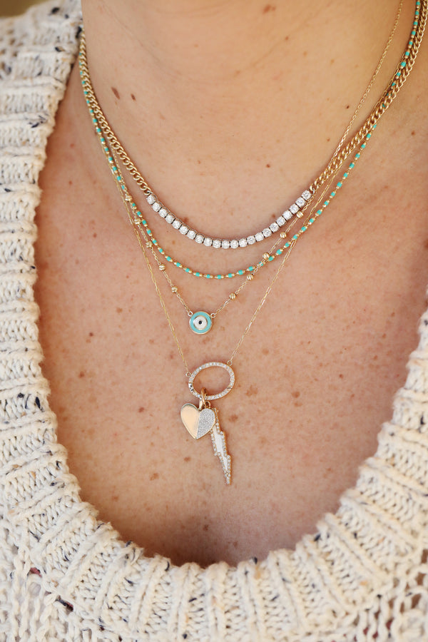 14K Gold Evil Eye Dot Station Chain Necklace