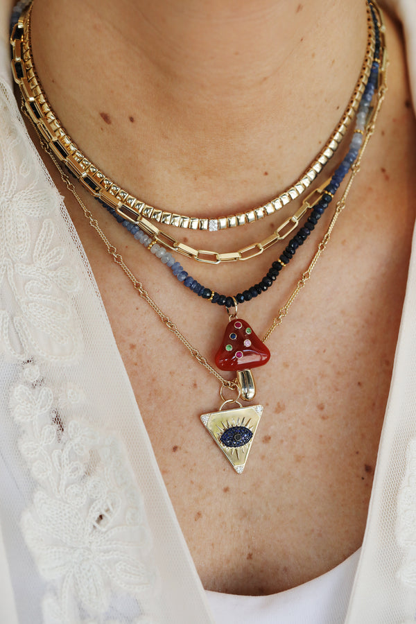 14K Gold Blue Sapphire Evil Eye Triangle Charm