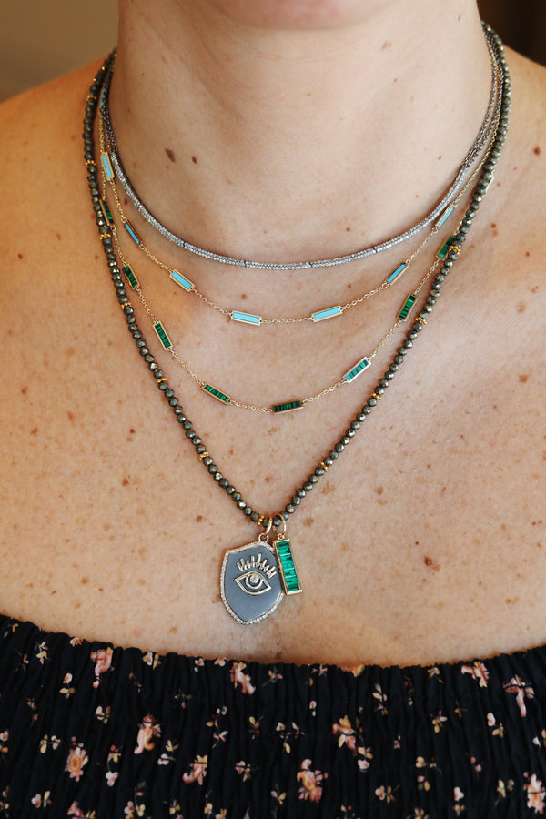 14K Gold Inlaid Malachite Rectangle Necklace