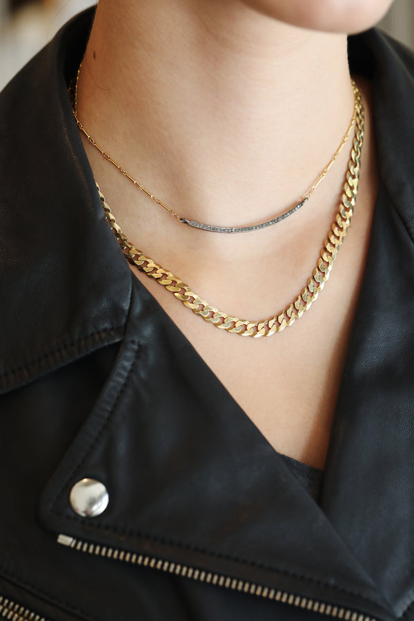 The Lina Necklace - Oxidized Bar on Gold Bar Chain