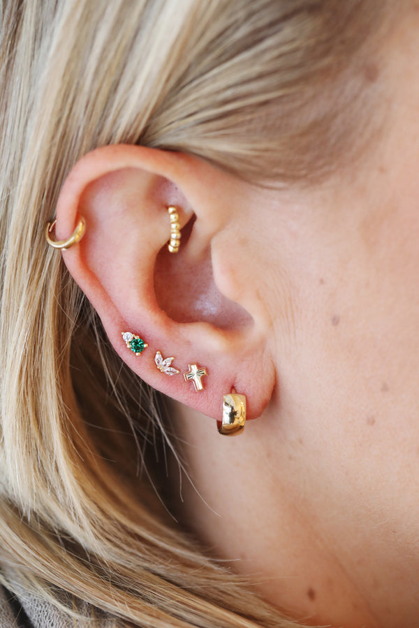 14K Gold Crystal Lotus Petal Studs