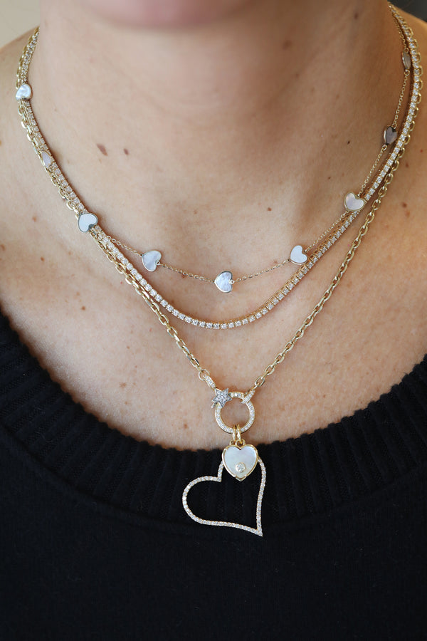 14K Gold Mother of Pearl Heart Station Necklace