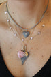 14K Gold Pink Opal Heart Station Necklace