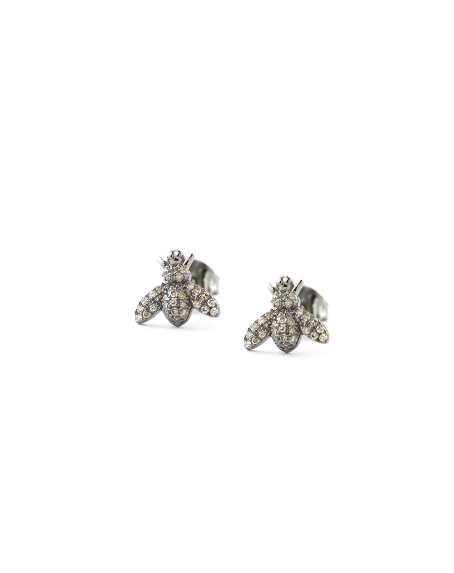 Tiny Silver Diamond Bee Studs