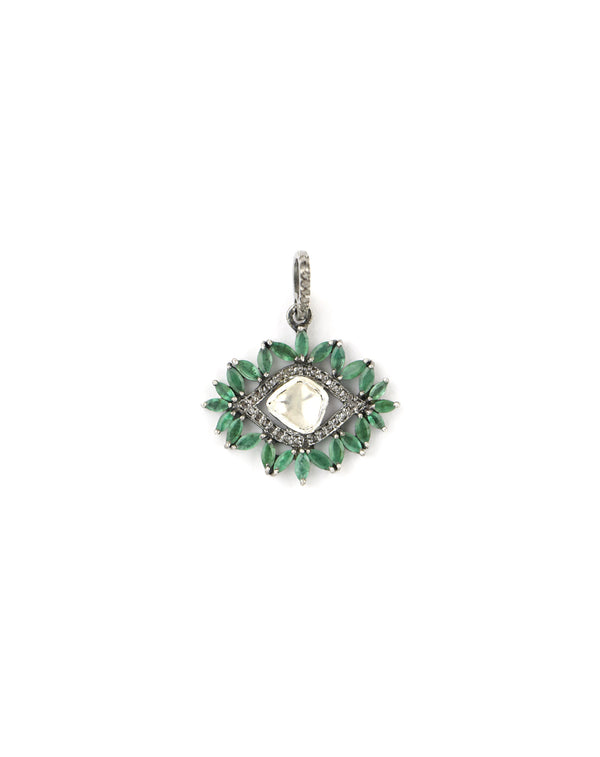 Emerald Polki Diamond Evil Eye Charm