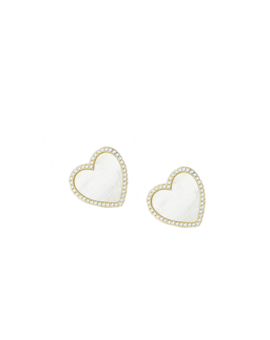 Gold Mother of Pearl Heart Studs