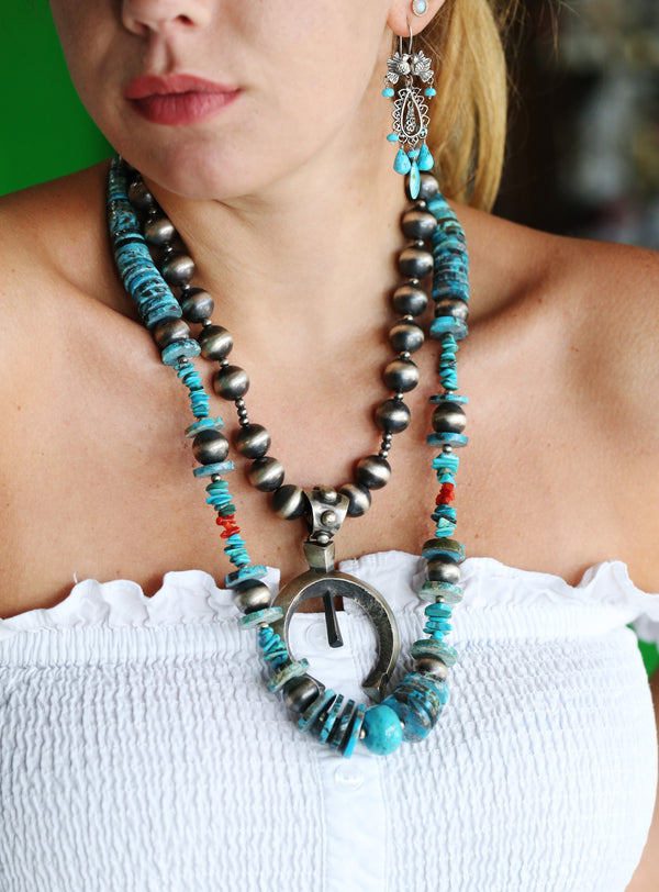 Heishi Turquoise & Navajo Pearl Necklace