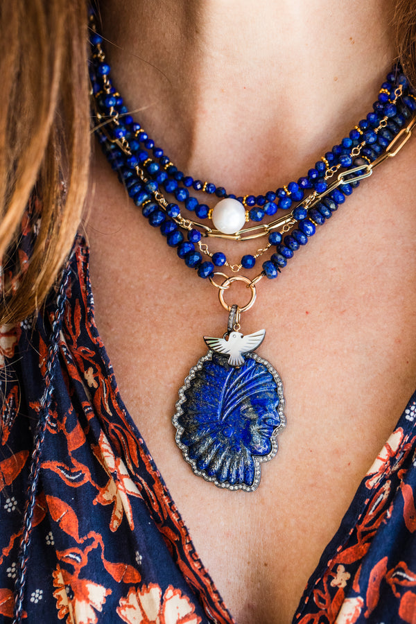 Lapis Diamond Indian Headdress Pendant