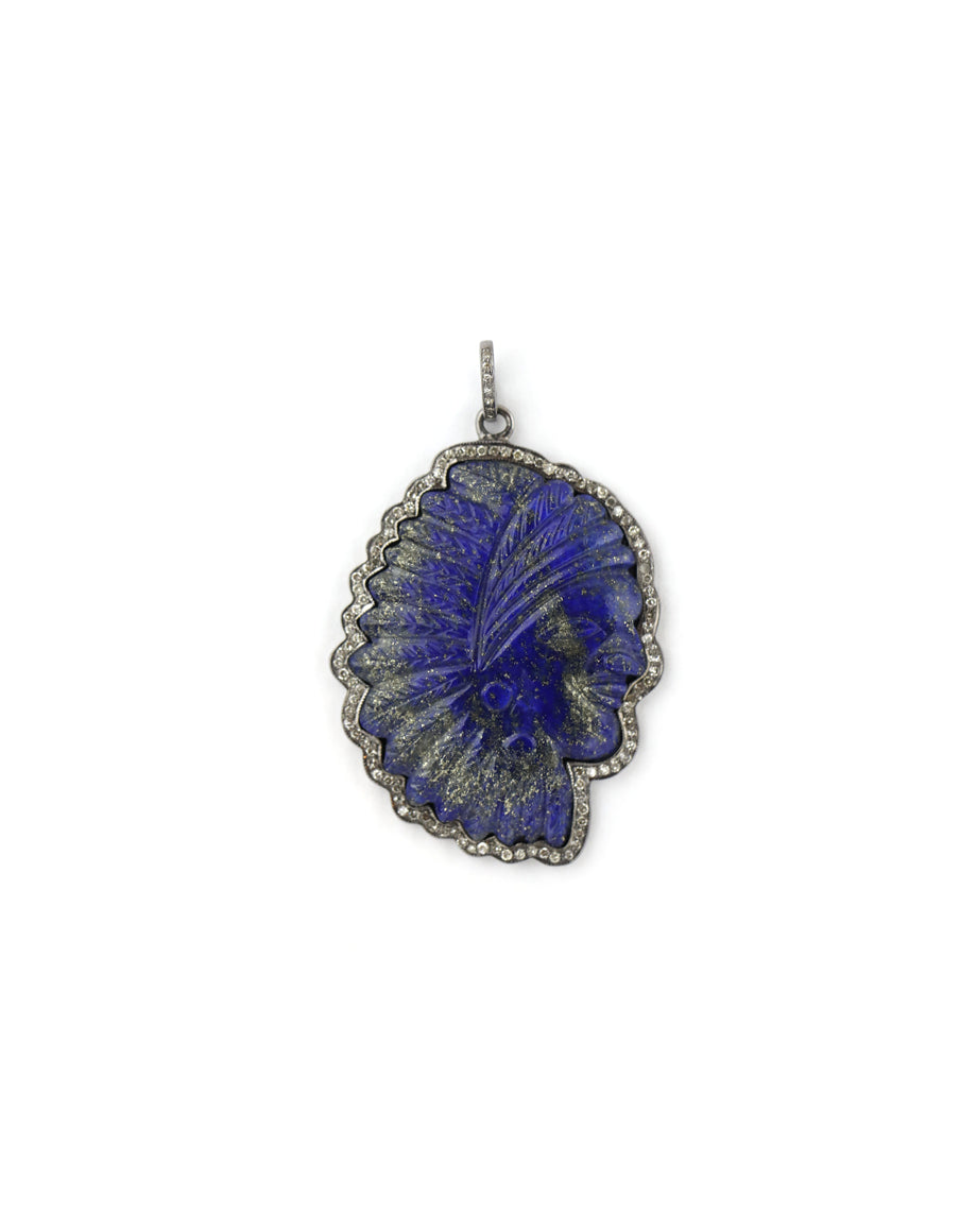 Lapis Diamond Indian Headdress Pendant