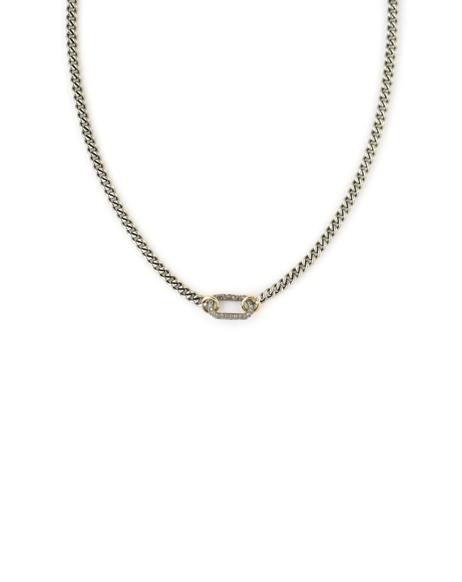 silver diamond lock necklace