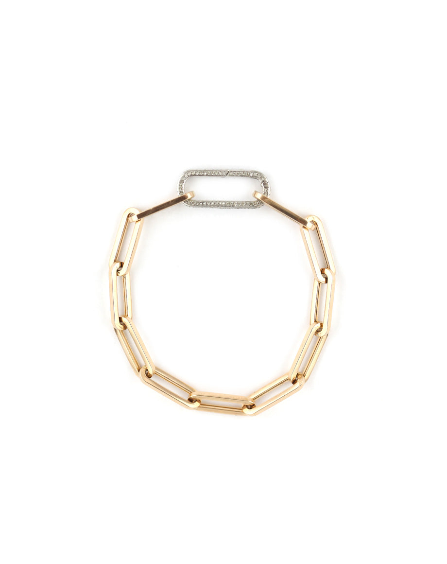 14K Rose Gold Paper Clip + White Gold Lock Bracelet