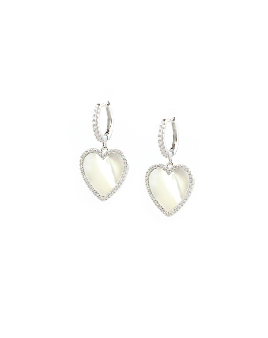 Silver Mother of Pearl Heart Charm Huggies