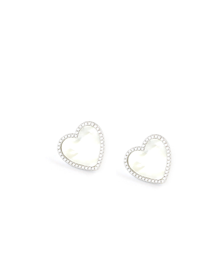 Silver Mother of Pearl Heart Studs