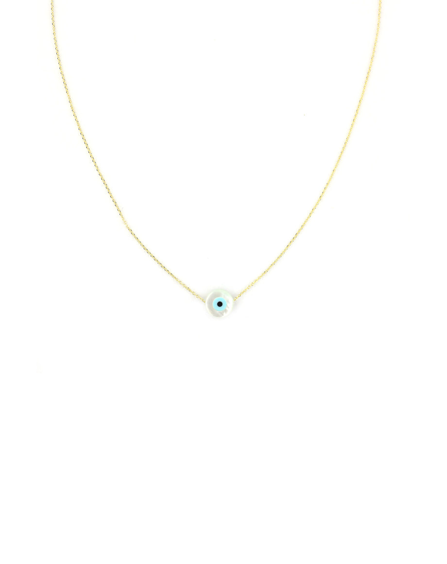 14K Gold Mother of Pearl Greek Evil Eye Necklace