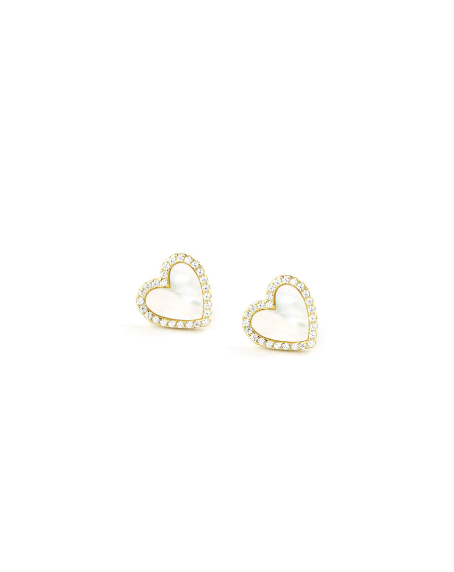 Small Gold Mother of Pearl Heart Studs