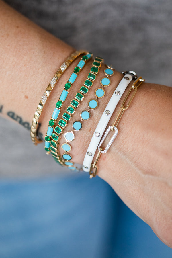 Dotted Diamond White Enamel Bangle