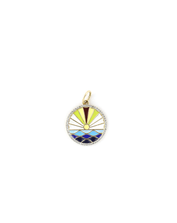 14K Gold Enamel Sunset Charm