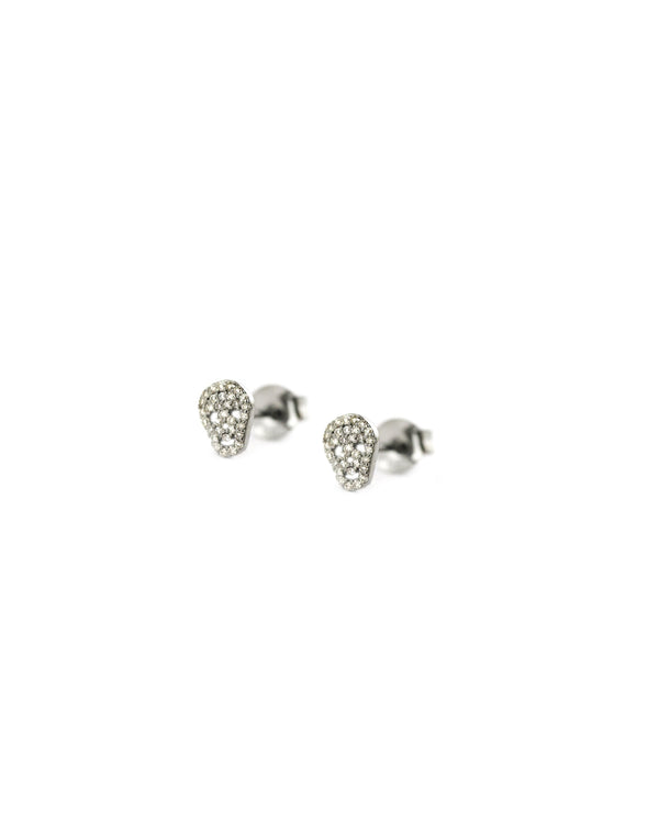 Tiny Diamond Silver Skull Studs