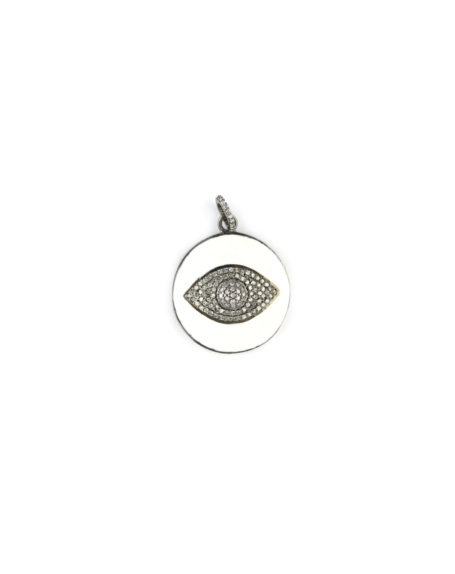 White Enamel Diamond Evil Eye Pendant